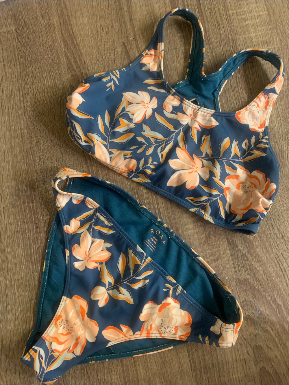 Roxy Girls Navy Blue Floral Two-Piece Swim Bikini